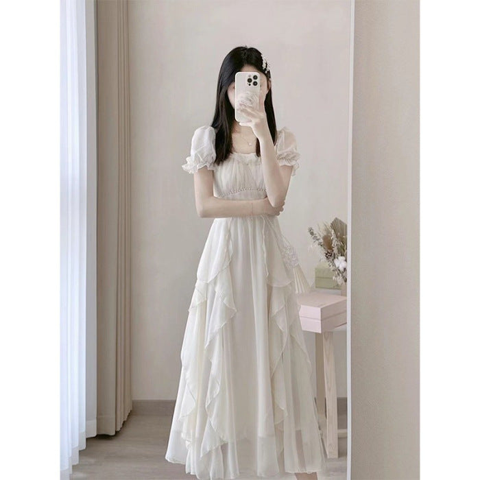 Style White High Sense Fairy Dress Women's Summer  New Super Fairy Princess Dress Gentle Wind Long Skirt