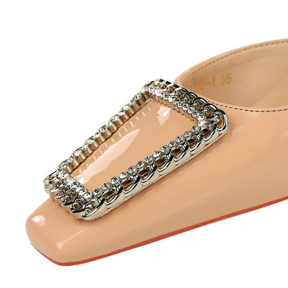 2025 3287-K66 square head side hollow shallow mouth  style high heels rhinestone metal square buckle decorative super high heel single shoes