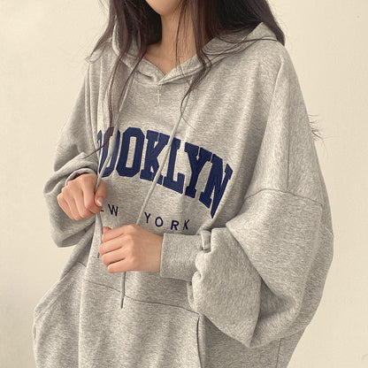 VAKKV Manufacturer wholesale hooded sweater women's Korean version of street temperament velvet casual versatile 2025n thin tide embroidery letter spring