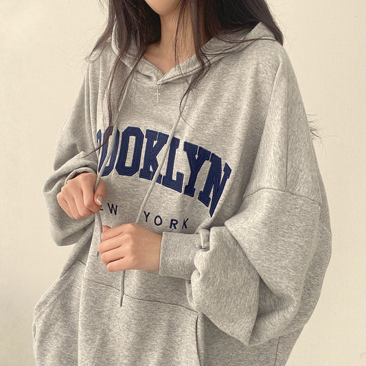 VAKKV Manufacturer wholesale hooded sweater women's Korean version of street temperament velvet casual versatile 2025n thin tide embroidery letter spring