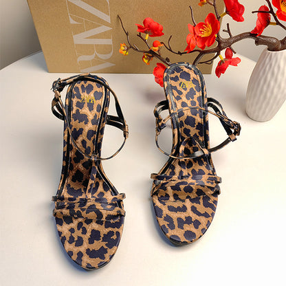 New Animal Print Striped Classy Stilettos High Heels Beautiful Man Attracted Fashion Strap Slingback Sandals