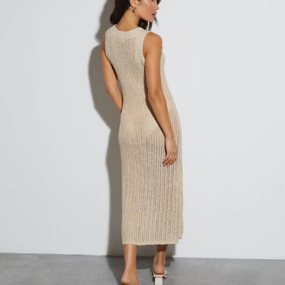 spring and summer new  Popular trade hot n skirt women's sexy sleeveless perspective knitted dress women