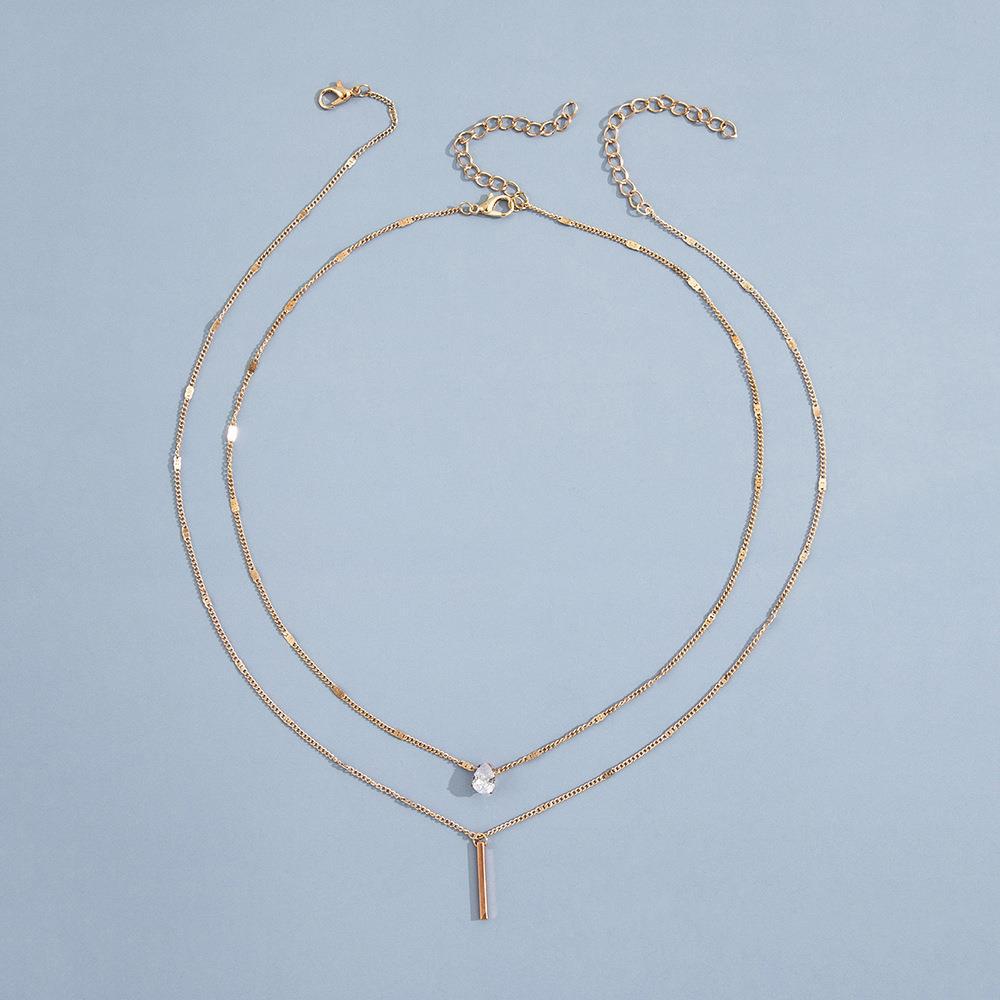 C096 HOT and NEW Cross Border Ornament Elegant Drop-Shaped Rhinestone Pendant Clavicle Chain Simple Long Stick Necklace Double Layer Twin
