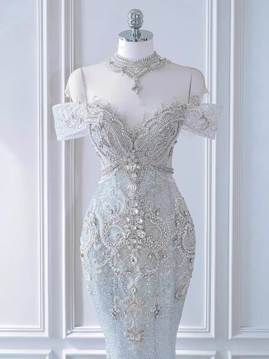 VAKKV Vintage Mermaid Sequin Long Wedding Dresses v1071