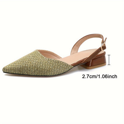 Qibusleen Women's Classic Pointed Toe Block Heel Pumps Shoes, 1.06-Inch Low Slingback Heels Slip on Mules for Women, Walking Shopping Summer Casual Dress Shoes