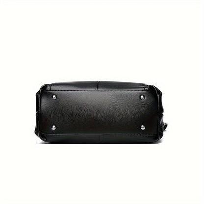 Women's Fashion Tote Handbag  New Style - Soft PU Leather, Large Capacity Shoulder Bag with Zipper Closure and Optional Messenger Strap - Elegant and Versatile Ladies Purse - Black