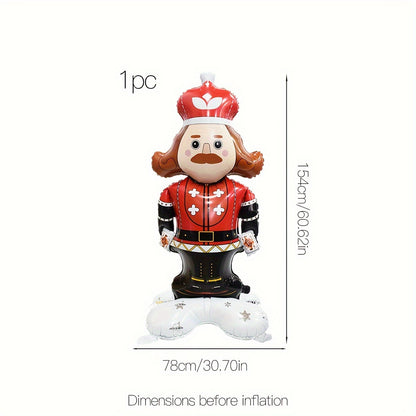 Christmas Nutcracker Balloon 3D Stand-Up Giant Decoration - Festive Aluminium Film Inflatable Balloon for Holiday Decor, Christmas Party Accessories, 14+ Age Group, 1 Pc Pack