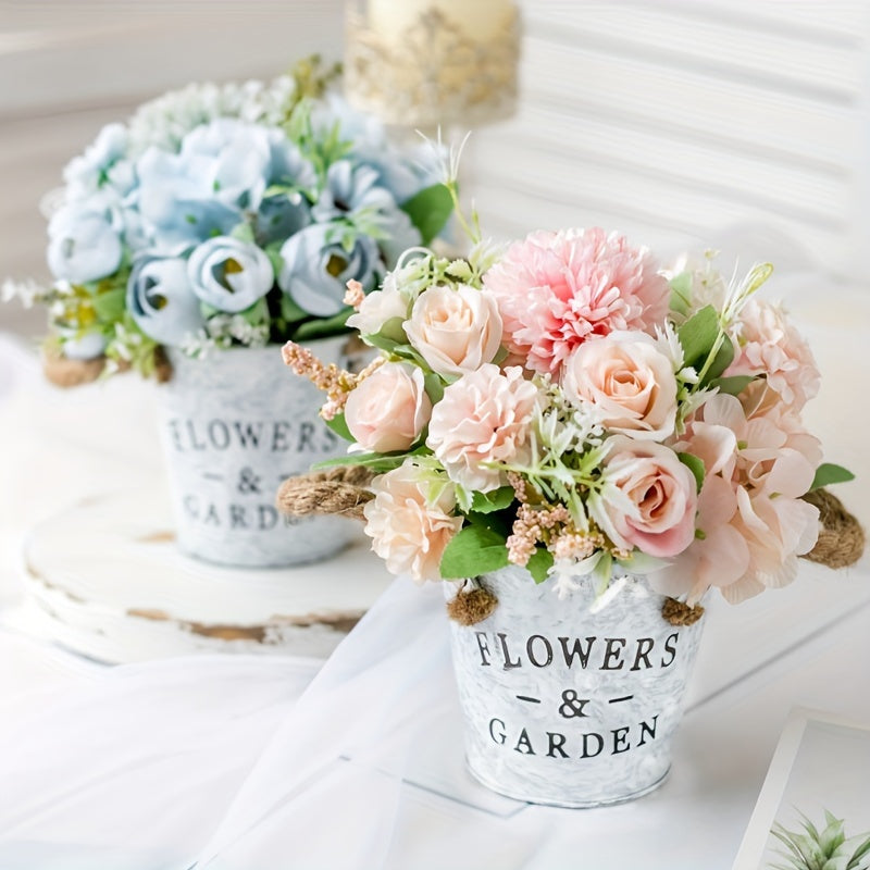 Charming Faux Rose Bouquet with Iron Vase - Perfect for Home Decor, Coffee & Dining Tables | Ideal for Halloween, Christmas, Thanksgiving & More