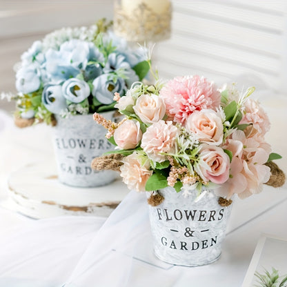 Charming Faux Rose Bouquet with Iron Vase - Perfect for Home Decor, Coffee & Dining Tables | Ideal for Halloween, Christmas, Thanksgiving & More