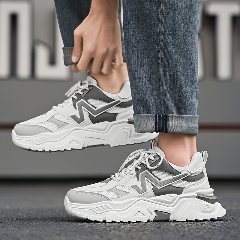 Men's Retro-Inspired Thick Sole Sneakers - Comfortable, Non-Slip & Durable Lace-Up Shoes for Outdoor Activities