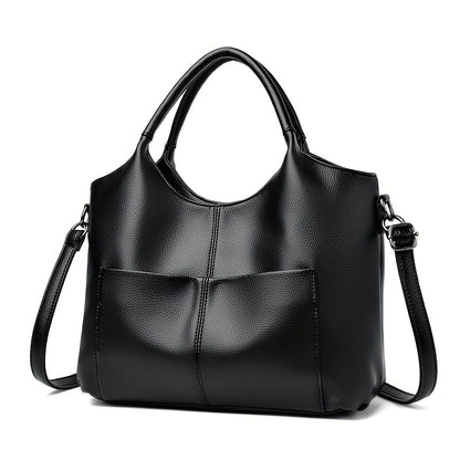 Women's Fashion Tote Handbag  New Style - Soft PU Leather, Large Capacity Shoulder Bag with Zipper Closure and Optional Messenger Strap - Elegant and Versatile Ladies Purse - Black