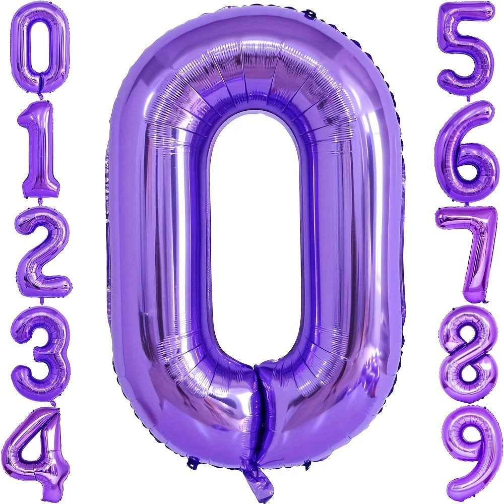40 Inch Purple Party Balloons Set: Includes Large Number 2 and Numbers 0-9 for Festive Decorations - Suitable for Birthdays, Anniversaries, and Celebrations