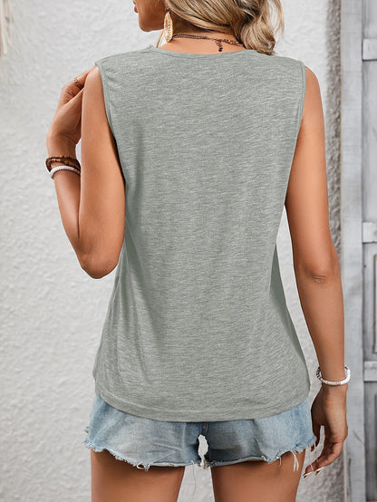 Flattering Contrast Lace Ruched Tank Top - Elegantly V-Necked & Sleeveless for Spring/Summer Chic - Womens Casual Wardrobe Staple