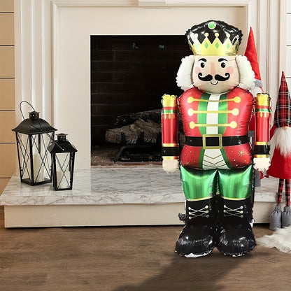 Christmas Nutcracker Balloon 3D Stand-Up Giant Decoration - Festive Aluminium Film Inflatable Balloon for Holiday Decor, Christmas Party Accessories, 14+ Age Group, 1 Pc Pack