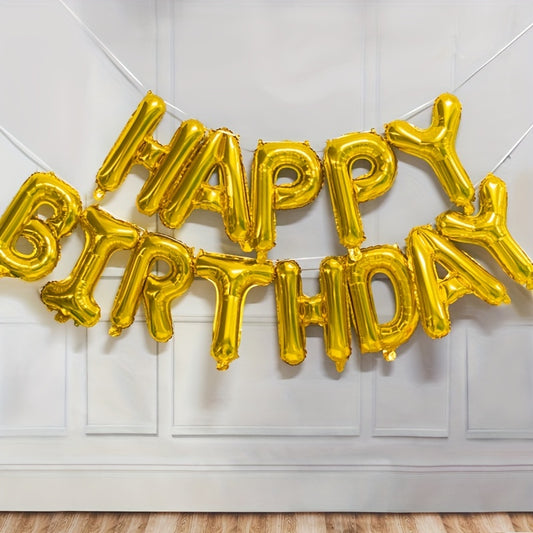 13pcs Golden Foil Letter Balloons Set - Luxurious Happy Birthday Decoration, Photo-Ready Party Supplies, Aesthetic Room Decor, and Festive Party Decorations - Perfect for Celebrations and Special Occasions