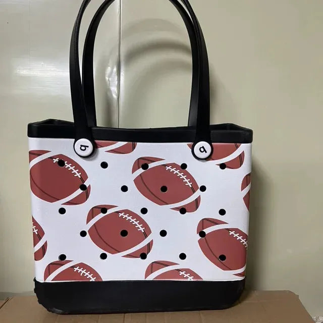 Large Boggs Beach Bag Baseball Summer Rugby EVA Beach Basket Womens Picnic Handbag Hole Waterproof Handbag Shoulder Bag 240529