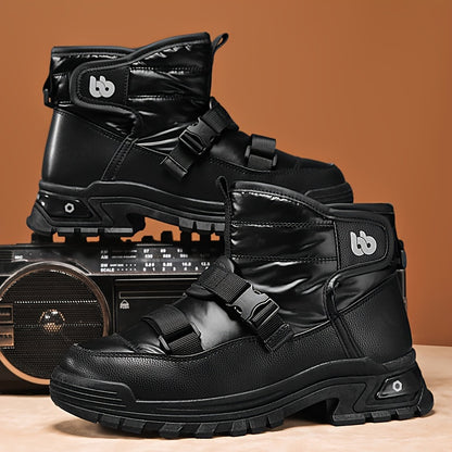 Men's Trendy High Top Snow Boots, Warm Cozy Non-slip Boots Plush Comfy Outdoor Hiking Shoes Lined Trekking Shoes, Winter