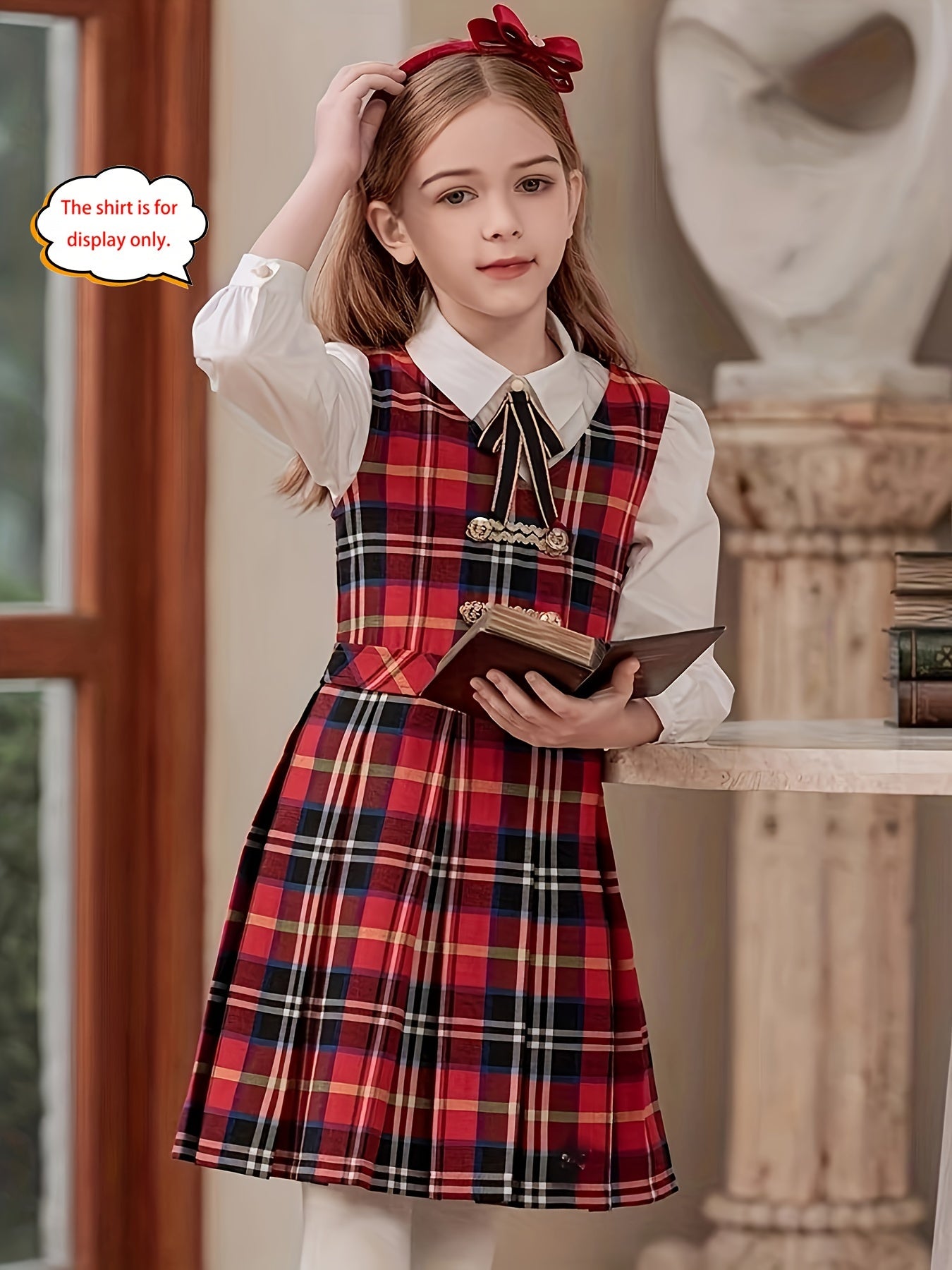 Girls' Vintage Plaid Dress - Classic School Uniform, Perfect for Spring, Fall, and Christmas, Ideal Gift for School Girls