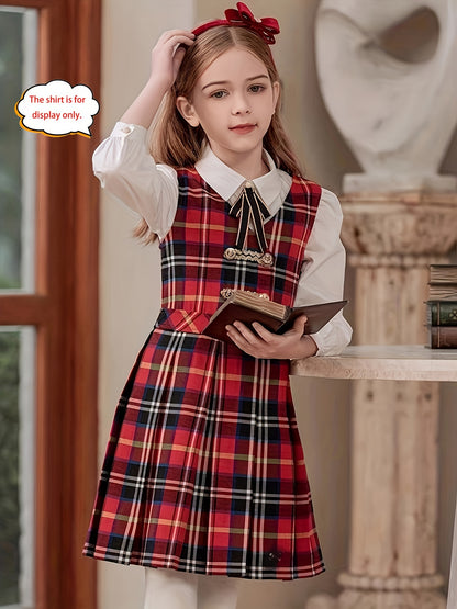 Girls' Vintage Plaid Dress - Classic School Uniform, Perfect for Spring, Fall, and Christmas, Ideal Gift for School Girls