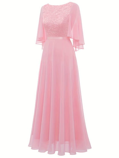 VAKKV Timeless Solid Lace Aline Bridesmaid Dress - Chic Crew Neckline, Flattering Wedding Party Gown - Premium Womens Fashion