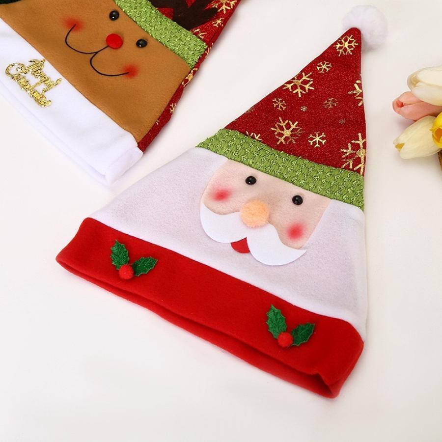 1pc Festive Christmas Fleece Hat, Elastic Polyester Santa Claus Cap with Embroidery, Machine Washable, No Feathers, Holiday Party Accessory