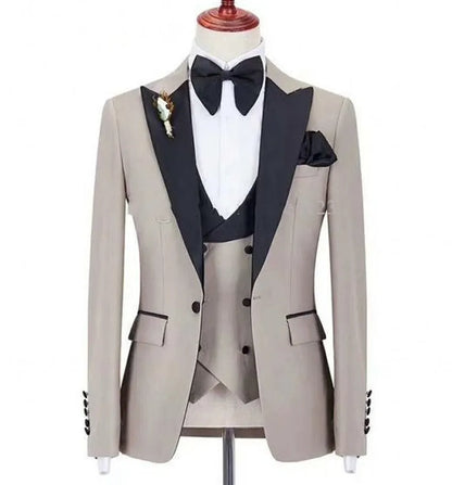 Custom Design Dark Green 3 Piece Suit Men Wedding Tuxedos Excellent Black Lapel Groom Tuxedos Men Business Dinner Prom Blazer Jacket Pants Tie Vest 211