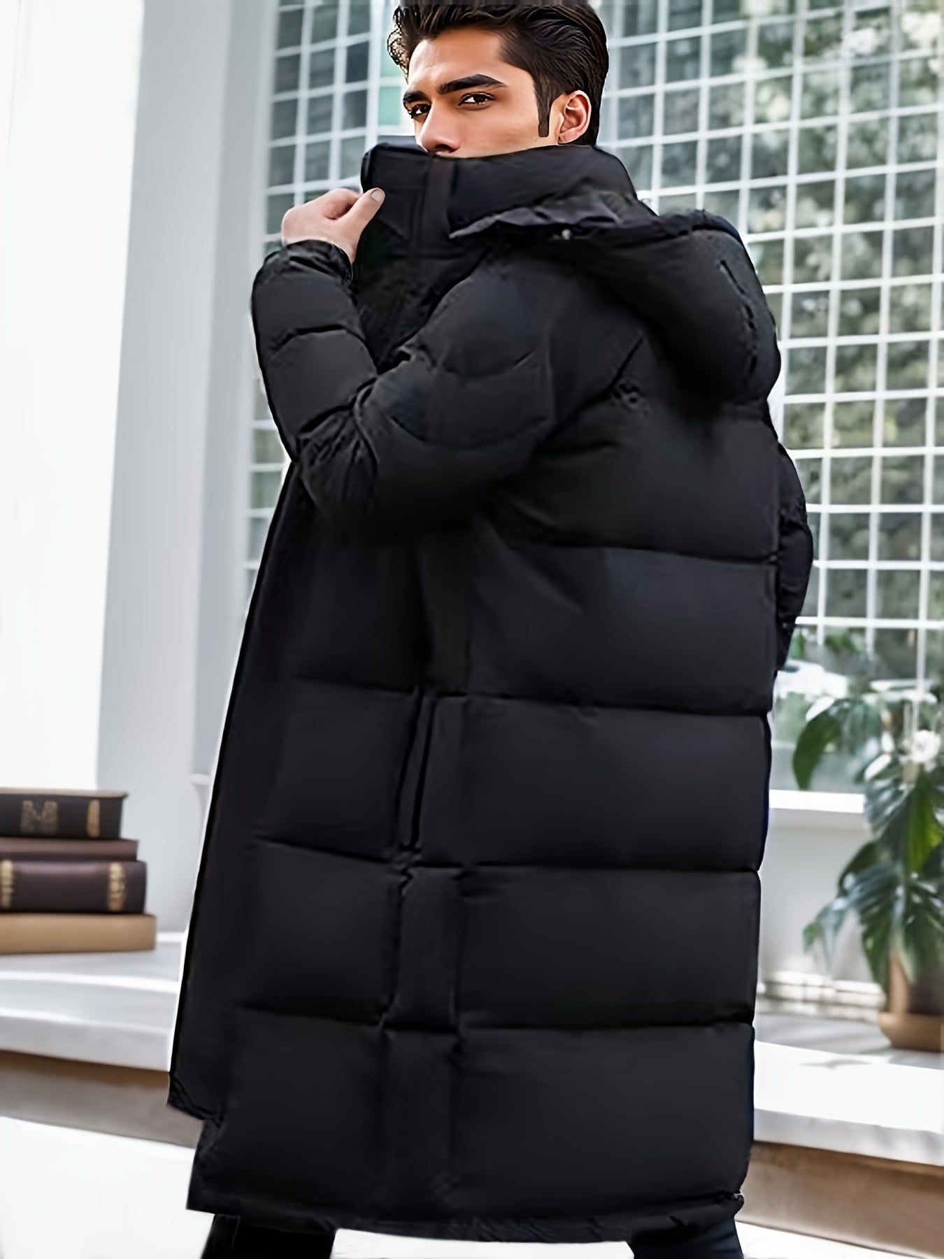 Stylish Mens Quilted Hooded Jacket - Insulated Down Filled for Ultimate Warmth & Comfort - Mid-Length Comfy Coat Perfect for All-Weather Fall Winter Outdoor Adventures - Modern & Versatile