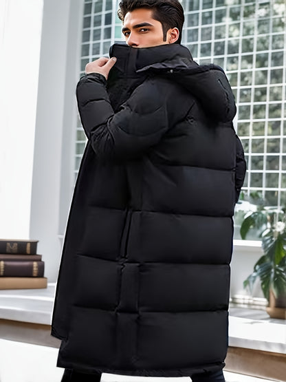 Stylish Mens Quilted Hooded Jacket - Insulated Down Filled for Ultimate Warmth & Comfort - Mid-Length Comfy Coat Perfect for All-Weather Fall Winter Outdoor Adventures - Modern & Versatile