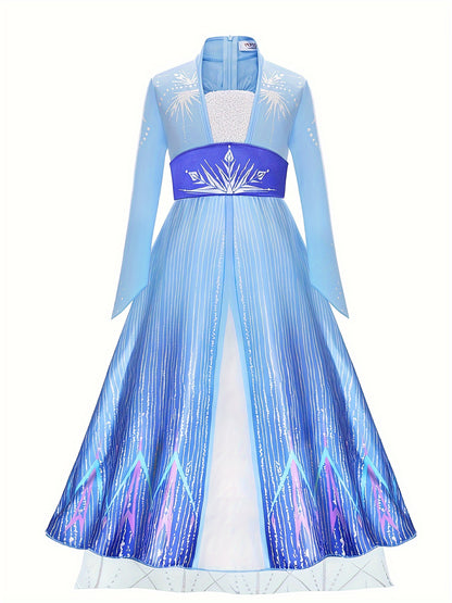Girl's Color Gradient Cartoon Character Long Sleeve Dress - Costumes for Kids, Dress Up Outfits for Christmas, Halloween, Birthday Party, Performance, and Gift - Vibrant, Comfortable, and Adorable Design