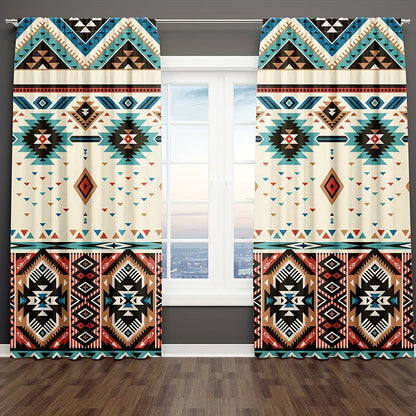 2-Panel Vintage Patterned Blackout Curtains - Boho Chic Rod Pocket Design for Bedroom, Office, Kitchen, Living Room, Study - Home Decor Essentials with Light Blocking Function