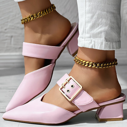 Chic Womens Mary Jane Shoes - Fashionable Solid Color, Slip-On Buckle, Pointed Toe, Block Heel, Elegant & Comfortable Design