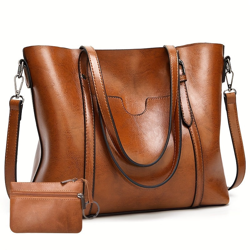 Luxurious Large Capacity Vintage Tote Bag - Women's Fashion Handbag with Soft PU Leather, Removable Strap, Multiple Pockets, and Stylish Design - Perfect for Daily Use and Travel