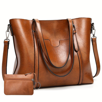 Luxurious Large Capacity Vintage Tote Bag - Women's Fashion Handbag with Soft PU Leather, Removable Strap, Multiple Pockets, and Stylish Design - Perfect for Daily Use and Travel
