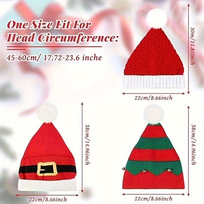 3Pcs Christmas Fashion Christmas Tree and Santa Knitted Hat - Warm, Trendy Outdoor Holiday Headwear, Acrylic, Academy Style, Knitted Design