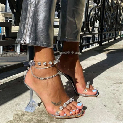 Star Style Rivet Transparent PVC Cup Heeled Women Fashion Stiletto High Heels Summmer Shoes Female Sandals Kq8