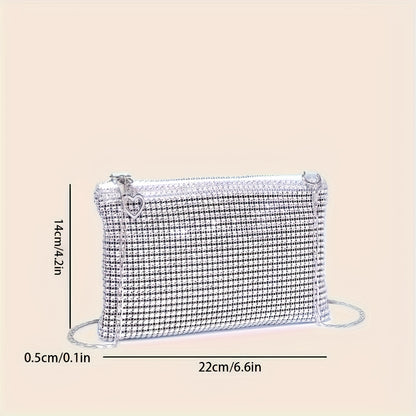 Dazzling Rhinestone Shoulder Square Bag - Shimmering Glamour, Classic Zipper & Chain Detail - Ideal for Carnaval Parties & Music Festivals, Womens Evening Bag