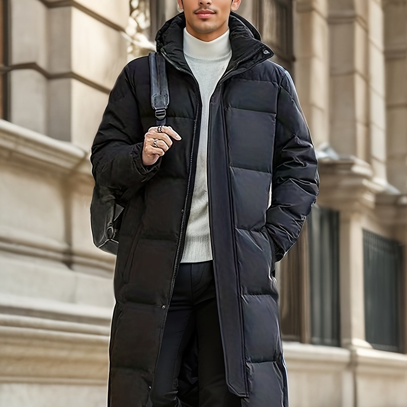 Stylish Mens Quilted Hooded Jacket - Insulated Down Filled for Ultimate Warmth & Comfort - Mid-Length Comfy Coat Perfect for All-Weather Fall Winter Outdoor Adventures - Modern & Versatile