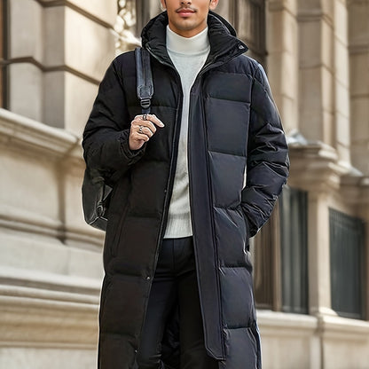 Stylish Mens Quilted Hooded Jacket - Insulated Down Filled for Ultimate Warmth & Comfort - Mid-Length Comfy Coat Perfect for All-Weather Fall Winter Outdoor Adventures - Modern & Versatile