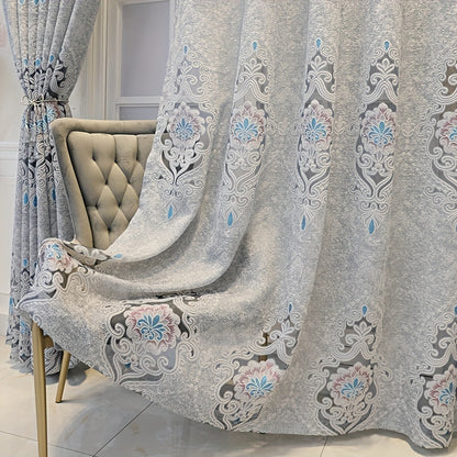 1pc Exquisite Grey and Blue Jacquard Embroidered Window Sheer Curtain - Adds Elegance to Living Room, Bedroom, Balcony with Soft Filtered Light, Privacy Protection, and Easy Installation - Perfect Home Decor for Windows