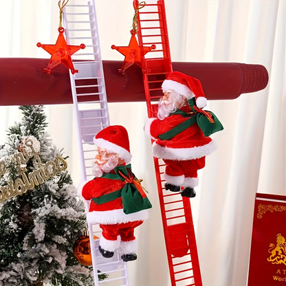 1pc Electric Santa Climbing Up and Down Ladder with Music, Bag of Presents, Tree Holiday Party Home Door Wall Decoration, Christmas Ornament