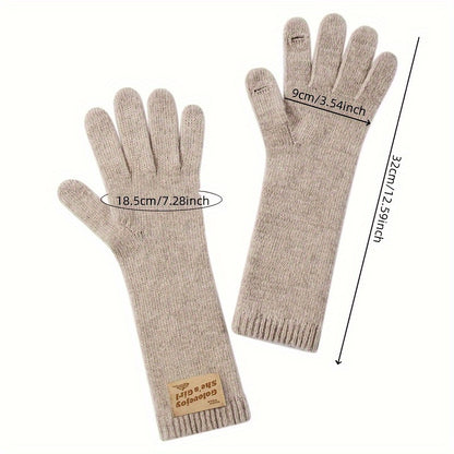 1 Pair Autumn And Winter Knitted Warm Gloves, Women's Outdoor Plus Velvet Thickened Windproof Coldproof Touch Screen Warm Gloves