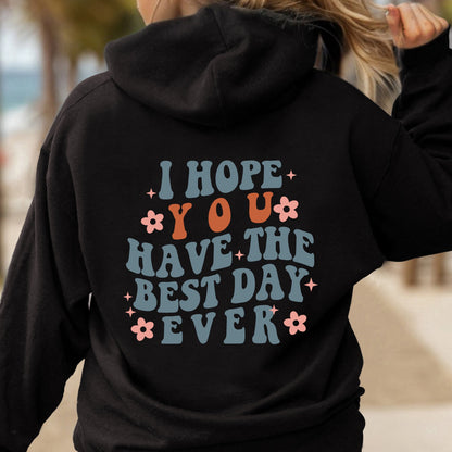 Letter Print Back Hoodies, Casual Kangaroo Pocket Long Sleeve Sweatshirt, Women's Clothing