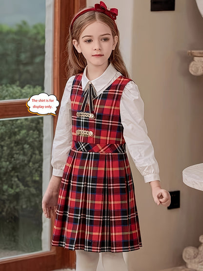 Girls' Vintage Plaid Dress - Classic School Uniform, Perfect for Spring, Fall, and Christmas, Ideal Gift for School Girls