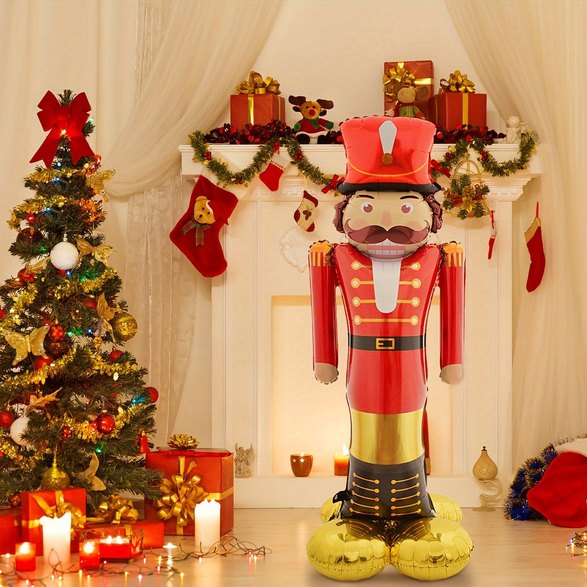 Christmas Nutcracker Balloon 3D Stand-Up Giant Decoration - Festive Aluminium Film Inflatable Balloon for Holiday Decor, Christmas Party Accessories, 14+ Age Group, 1 Pc Pack