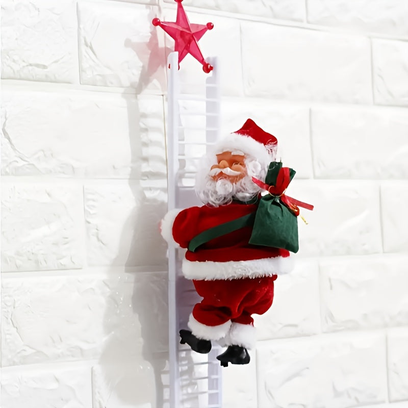 1pc Electric Santa Climbing Up and Down Ladder with Music, Bag of Presents, Tree Holiday Party Home Door Wall Decoration, Christmas Ornament