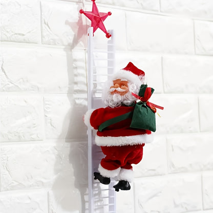 1pc Electric Santa Climbing Up and Down Ladder with Music, Bag of Presents, Tree Holiday Party Home Door Wall Decoration, Christmas Ornament