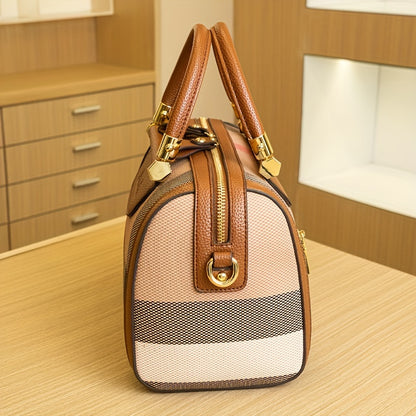 Fashion Checkered Tote Bag for Women | PVC Material with Durable Edge Paint | Versatile Top-Handle with Zipper Closure | Stylish Commuter Handbag with Optional Crossbody Strap