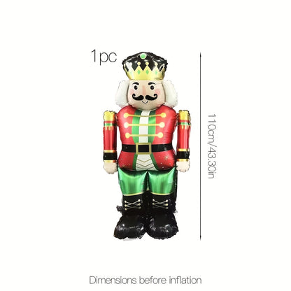 Christmas Nutcracker Balloon 3D Stand-Up Giant Decoration - Festive Aluminium Film Inflatable Balloon for Holiday Decor, Christmas Party Accessories, 14+ Age Group, 1 Pc Pack