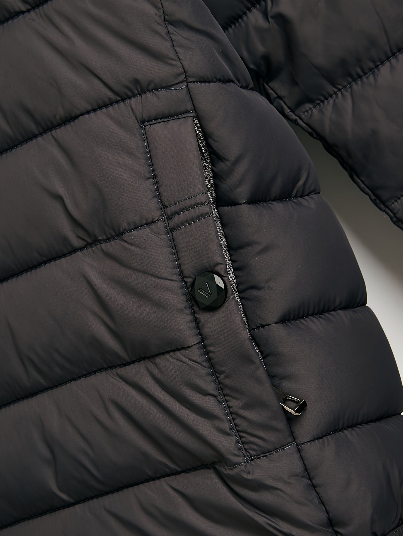 Men's Stylish Solid Faux Down Jacket With Pockets, Casual Breathable Zip Up Long Sleeve Warm Hooded Quilted Jacket For Winter City Walk Street Hanging Outdoor Activities