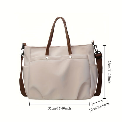 Chic Black Nylon Tote Bag - Spacious & Durable, Perfect for Everyday Use with Zip Closure